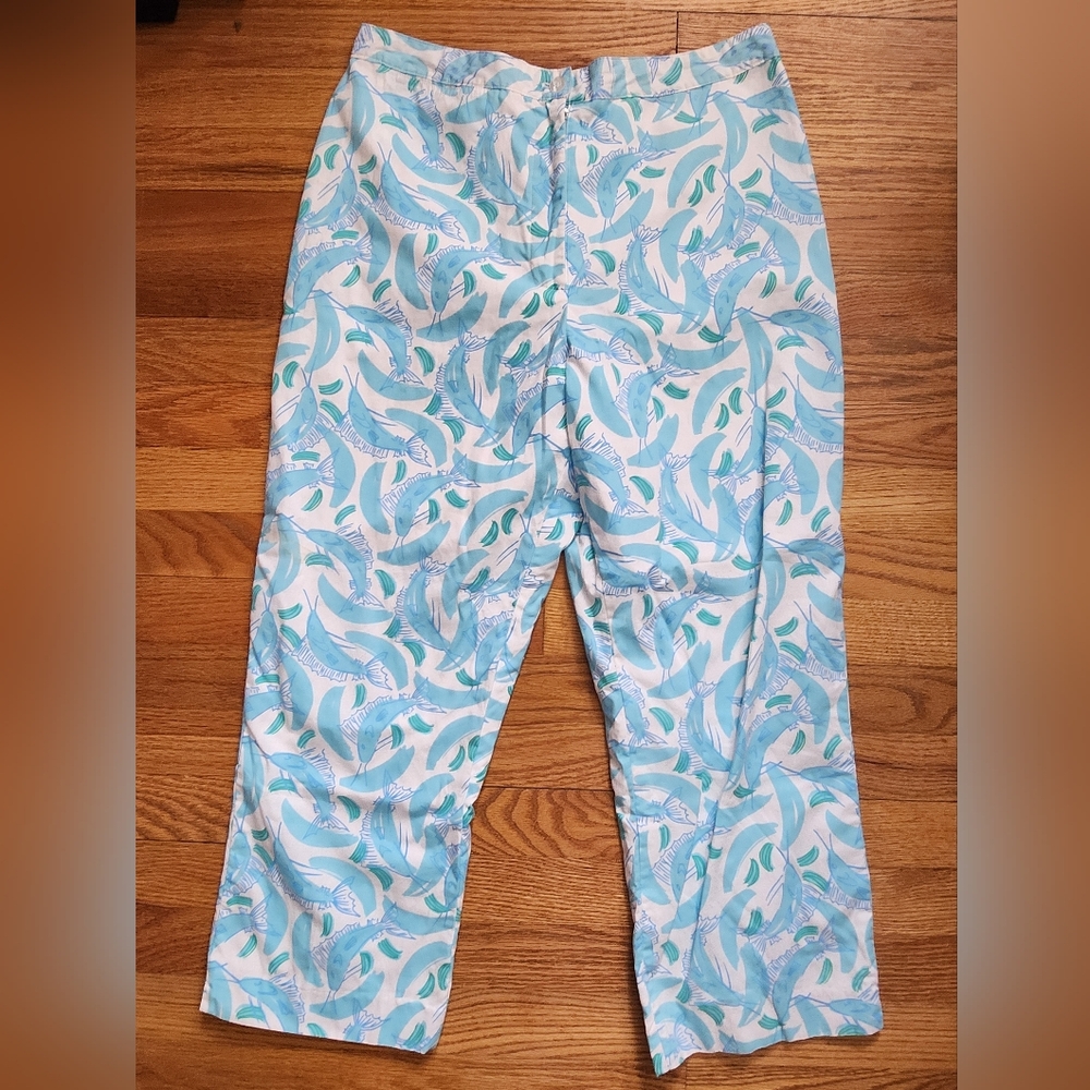 Lilly Pulitzer Vintage White Label Cotton Blue Marlin Print Capri Pants